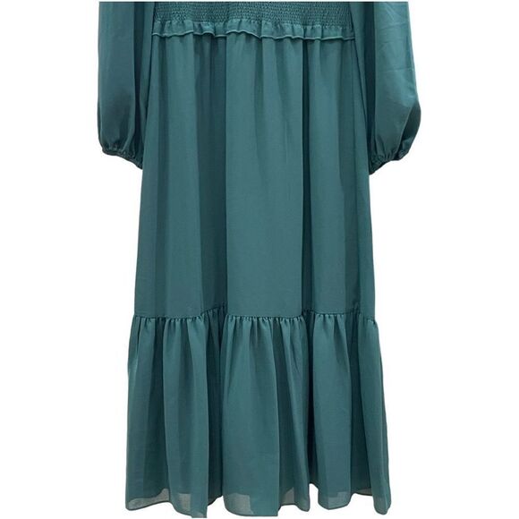 Nanette Women's Green Mock Neck Balloon-Sleeve Smocked Tiered Dress Size 10 NWT - Picture 3 of 11
